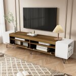 Wishdor - meuble tv blanc et bois, meuble tv 180 cm avec rangements