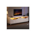 Wishdor - meuble tv blanc brillant avec portes incurv�es en verre tremp�, �clairage led, pour chambre ...