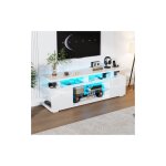 Wishdor - meuble tv brillant avec clairage led, cloisons vitres, panneaux bas, rangements ouverts, ...