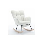 Rocking chair fauteuil  bascule capitonnre en tissu teddy tisse avec repose - pieds extensible, charge ...