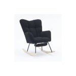 Rocking chair fauteuil  bascule capitonnre en tissu teddy tisse avec repose - pieds extensible, charge ...