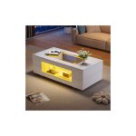 Wishdor - table basse blanche brillante, table basse creuse � 2 couche avec led contr�l�e par application ...