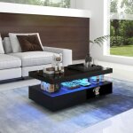 Wishdor - table basse noire brillance avec 4 plateaux en acrylique, 2 tiroirs et 2 compartiments ouverts ... Wishdor - table basse noire brillance avec 4 plateaux en acrylique, 2 tiroirs et 2 compartiments ouverts ...
