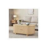 Wishdor - table basse ovale avec rangement � portes coulissantes, poign�es dor�es, mdf, couleur bois