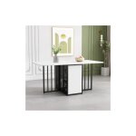 Wishdor - table  manger pliante, table  manger avec tiroirs, extensible, amovible, blanche et noire ...