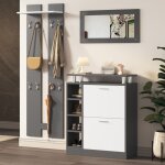 Vestiaire d'entre - 1 miroir - 2 panneaux muraux - 1 tagre murale - 1 meuble  chaussures - gris