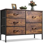Commode avec 5 tiroirs, organisateurs en tissu, idale pour salon, placard, couloir, finition bois brun ...