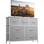 Commode 7 tiroirs, rangement tissu, cadre acier, plateau bois, poignes faciles, pour chambre, entre, ...
