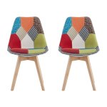 Lot de 2 chaise de salle à manger en lin avec pieds en hêtre massif, design rétro patchwork multicolore ... Lot de 2 chaise de salle à manger en lin avec pieds en hêtre massif, design rétro patchwork multicolore ...