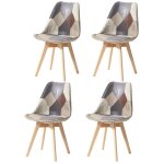 Lot de 4 chaises - lin - pieds en htre massif - chaises rembourres design vintage patchwork multicolore(gris ...
