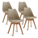 Lot de 4 chaises de salle a manger - coussin de sige en cuir - scandinave(kaki) - wokaka