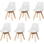 Wokaka - lot de 6 chaises de salle � manger - scandinave - pieds en bois massif - acrylique transparent ...