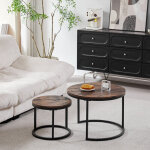 Wokaka - tables basse rondes gigognes (lot de 2) - style industriel - pieds en m�tal noir - ?60cm?40cm ...