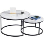 Wokaka - table basse scandinave table d'appoint gigogne ensemble de 2, surface en bois massif marbr ...