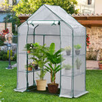 Wolketon serre de jardin avec �tag�res 143x73x195cm blanc - b�che renforc�e 135g / m�, fen�tre moustiquaire, ...