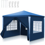 Wolketon tente de camping 3x3 m bleu pour ext�rieur, protection solaire avec parois lat�rales et structure ...