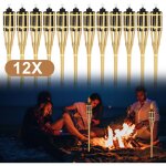 Wolketon torche de jardin en lot de 12, flambeaux en bambou, avec m�che, �clairage d'ambiance, hauteur ...