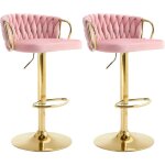 Woltu - lot de 2 tabourets de bar tabourets pivotant  360, hauteur rglable, velours + mtal, rose