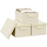 Lot de 3 bote de rangement woltu 48x29x20 cm, avec couvercle, coffre de rangement en tissu non tiss, ...
