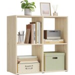Biblioth�que woltu, �tag�re rangement avec 4 cubes, meuble rangement en bois d'ing�nierie, ch�ne clair ...