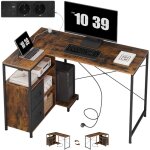 Bureau d'angle woltu 120x80 cm, table d'ordinateur avec �tag�re r�versible, prises et port usb - a typ ...