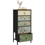 Commode  5 tiroirs en tissu woltu meuble rangement cadre en mtal, 45. 5x30x95. 5cm, marron rustique ...