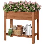 Jadini�re sur�lev�e en bois woltu, carr� potager, �tag�re avec bac � fleurs, 80x75x40cm, brun