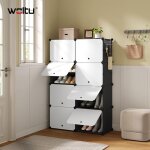 Woltu - meuble chaussure pour 32 paires, bo�te � chaussures empilable avec portes, 8 compartiments, en ...