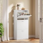 Meuble  chaussures woltu pour 14 - 18 paires, 58x23x118cm, armoire  chaussures troite avec 3 abattants, ...