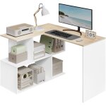 Woltu - table d'ordinateur 120x100cm, bureau d'angle avec rangement, bureau en l, blanc + ch�ne clair ...