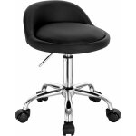 Tabouret de bureau, tabouret rond avec dossier, tabouret coiffeuse à roulettes en similicuir, noir - ... Tabouret de bureau, tabouret rond avec dossier, tabouret coiffeuse à roulettes en similicuir, noir - ...