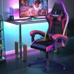 Wowttrelax - fauteuil gamer led chaise gaming charge 136 kg - avec dossier inclinable � 155� - rouge