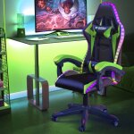 Wowttrelax - fauteuil gamer led chaise gaming charge 136 kg - avec dossier inclinable � 155� - vert
