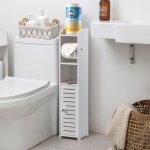 Hofuton support de papier toilette avec tringles, petite armoire de rangement de salle de bain avec portes ...