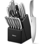Couteaux de cuisine - yabano - 16 pi�ces - acier inoxydable - bloc en bois - design ergonomique