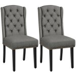 Lot de 2 chaises de salle � manger en tissu effet lin design classique boutonn� ensemble de chaises de ...