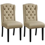 Lot de 2 chaises de salle � manger en tissu effet lin design classique boutonn� ensemble de chaises de ...