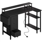 Yaheetech bureau informatique angle table en l bureau gaming r�versible en bois avec support d'�cran ...