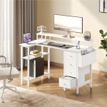 Yaheetech bureau informatique angle table en l bureau gaming r�versible en bois avec support d'�cran ...