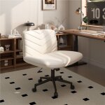 Yaheetech - chaise de bureau sans accoudoirs fauteuil de bureau en tissu lin avec large assise � roulettes ...