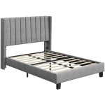 Yaheetech - lit double rembourr� 140x200 cm avec sommier � lattes, cadre de lits moderne pour adultes ...