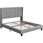 Yaheetech - lit double rembourr� 160x200 cm avec sommier � lattes, cadre de lits moderne pour adultes ...