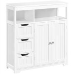 Yaheetech - meuble armoire salle de bain rangement, avec 3 tiroirs, placard avec 2 portes et compartiments, ...