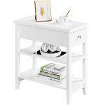 Yaheetech table de chevet blanche, table de nuit etroite, avec 1 tiroir, 2 etag�re, pied en bois massif ...