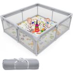 Parc bb 120x120 cm, hauteur 65 cm, porte zippe + double crochets, portable et amovible, une solution ...