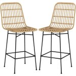 Yiruka - 2pcs tabouret de bar en rotin avec dossier 45x53. 5x105cm