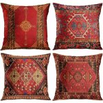Ymyny 4 pi�ces ensemble vintage rouge floral turc tapis persan lin housse de coussin maison coussin coussin ...
