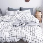 Housse de couette  carreaux noir et blanc 180x200 + 2 taie d'oreiller 50x74 cm - parure linge de lit ...