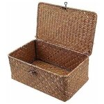 Ymyny panier de rangement en jonc de mer avec couvercle, petit panier en osier, bo�te de rangement en ...