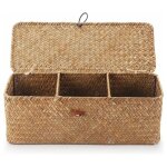 Ymyny panier rangement jonc de mer avec couvercle rectangulaires malle en osier avec compartiment pour ...